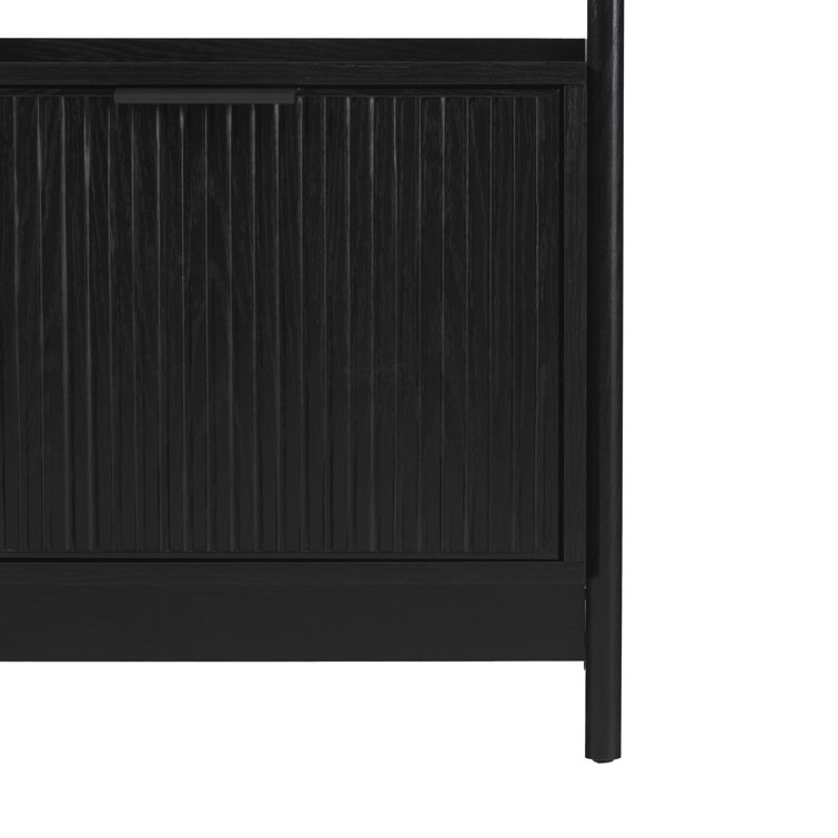 Black Narrow Reeded Bookshelf with Bottom Drawer
