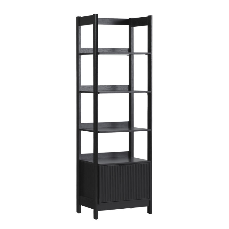 Black Narrow Reeded Bookshelf with Bottom Drawer