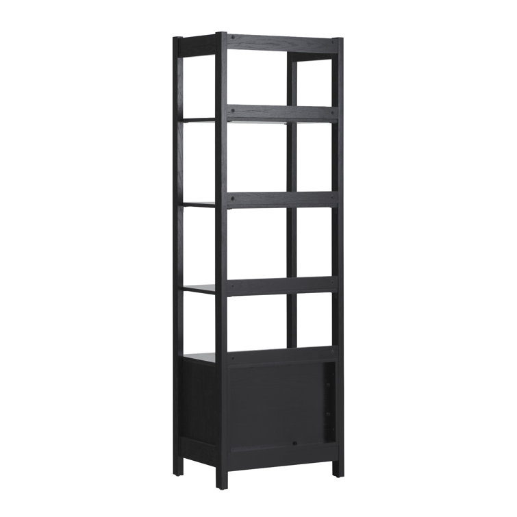 Black Narrow Reeded Bookshelf with Bottom Drawer