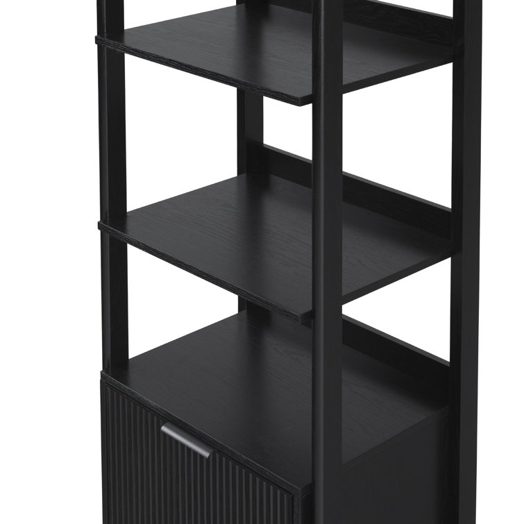 Black Narrow Reeded Bookshelf with Bottom Drawer