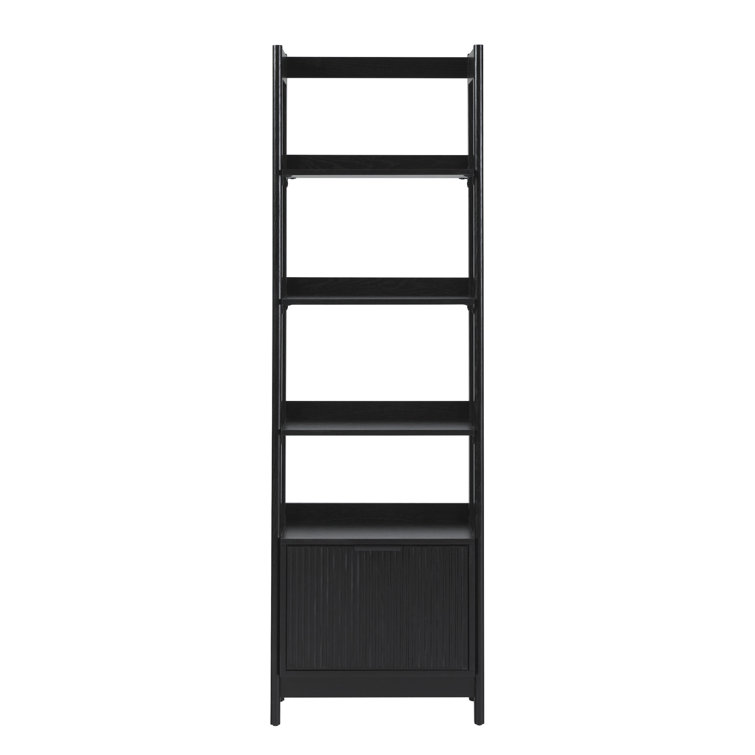 Black Narrow Reeded Bookshelf with Bottom Drawer
