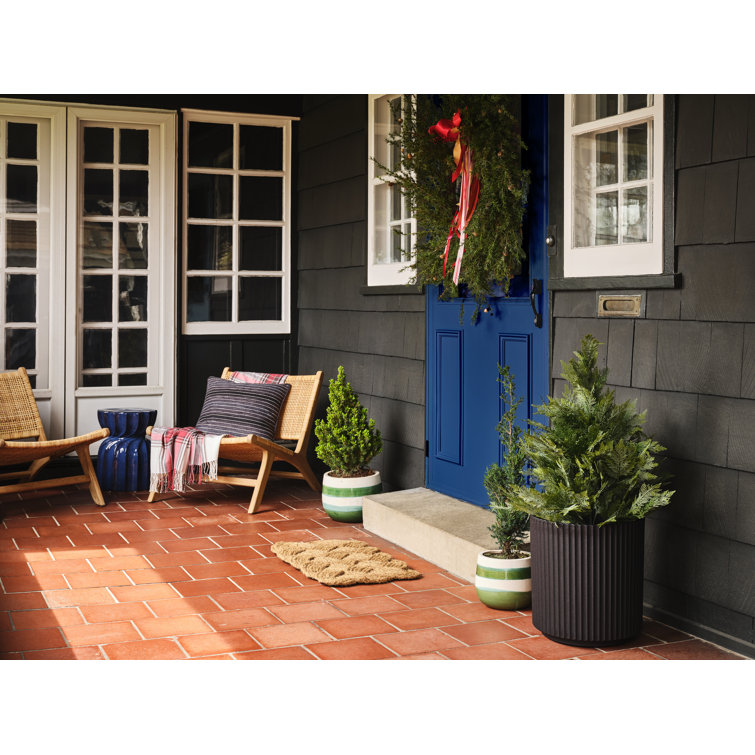 Black 20" Plastic-Stone Round Planter for Indoor/Outdoor