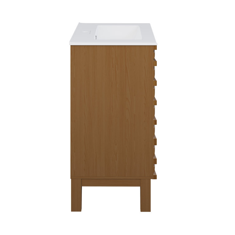 Cascade 24" Brown Oak Freestanding Bathroom Vanity with White Ceramic Top