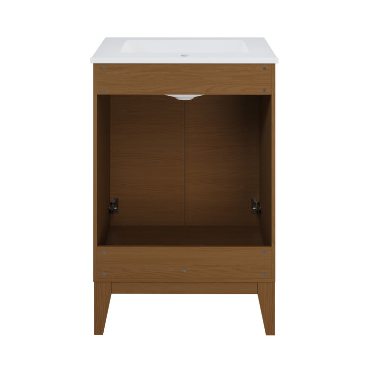 Cascade 24" Brown Oak Freestanding Bathroom Vanity with White Ceramic Top
