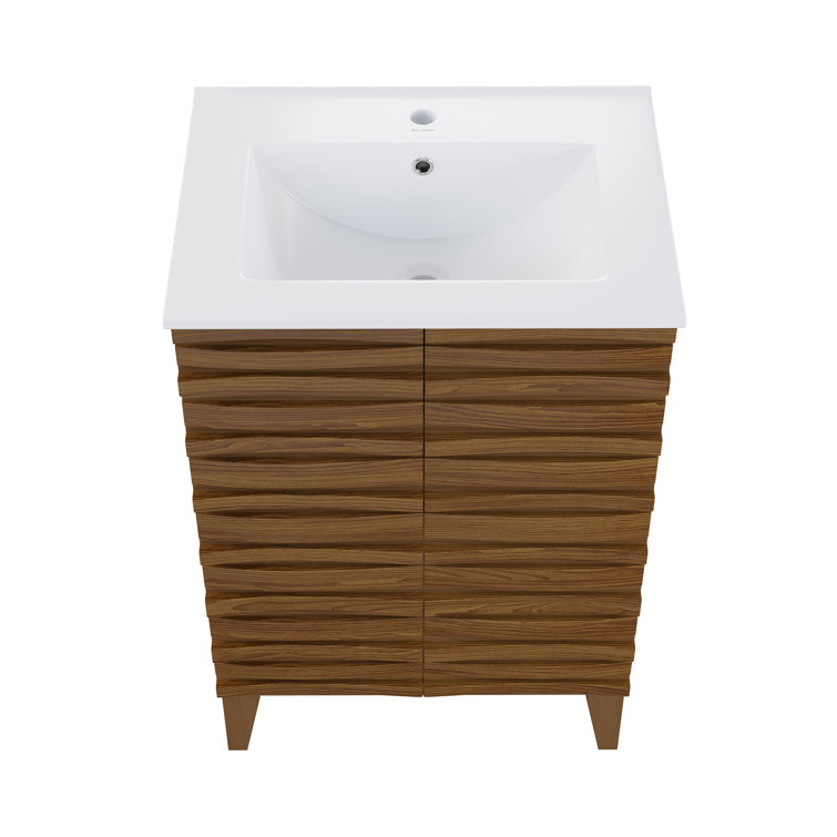 Cascade 24" Brown Oak Freestanding Bathroom Vanity with White Ceramic Top