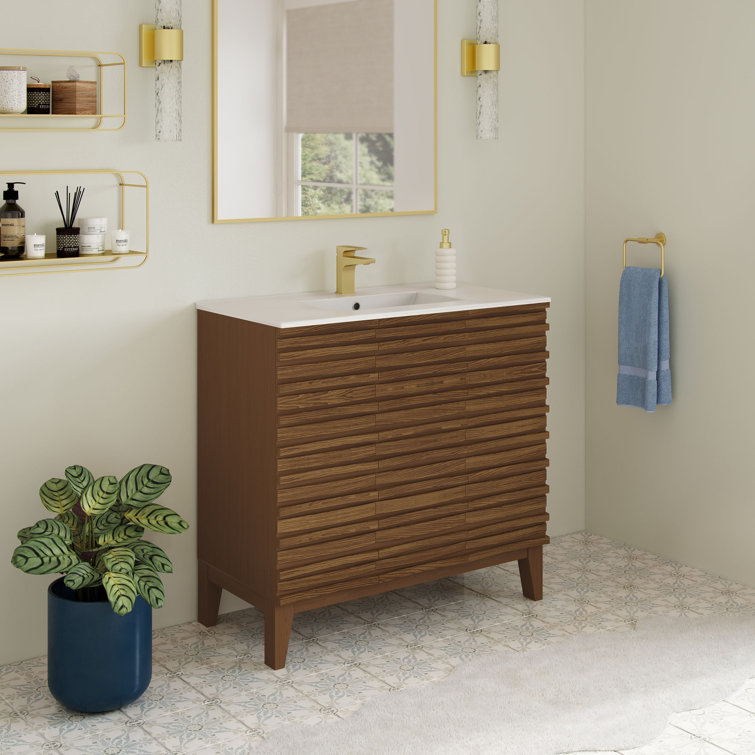 Cascade 36" Brown Oak Freestanding Bathroom Vanity with White Top