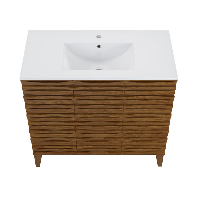 Cascade 36" Brown Oak Freestanding Bathroom Vanity with White Top