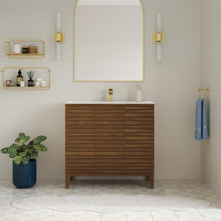 Cascade 36" Brown Oak Freestanding Bathroom Vanity with White Top