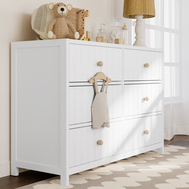 White Wood 6-Drawer Double Nursery Dresser