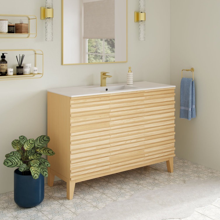 Cascade 48" Natural Oak Freestanding Bathroom Vanity Cabinet