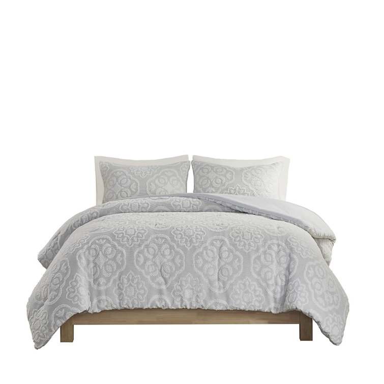 California King Gray and White Woven Bedspread Set