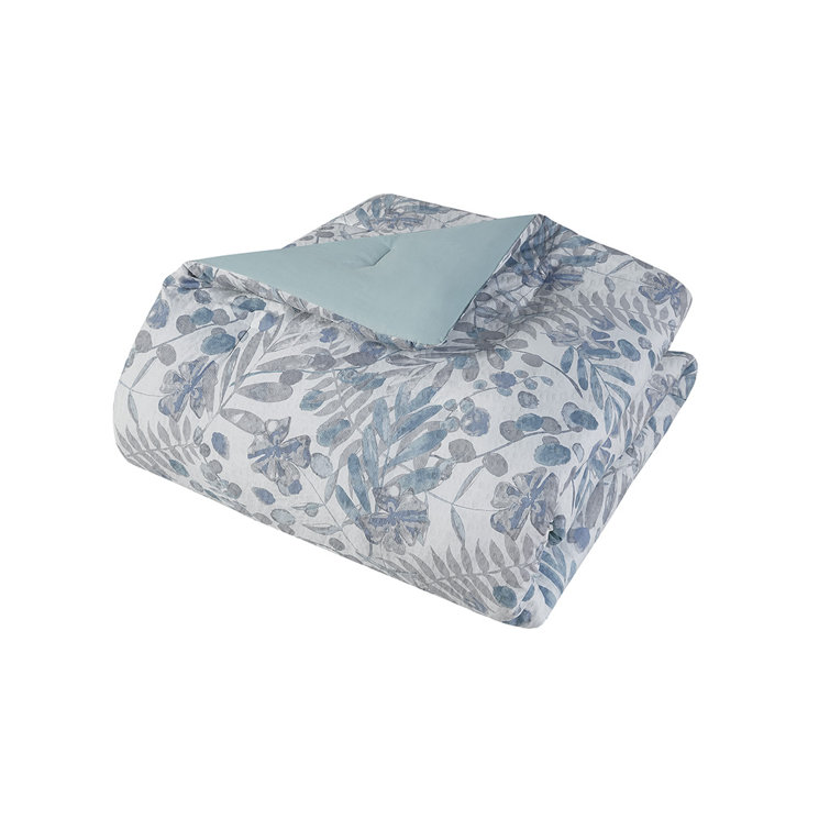 Full Blue Microfiber Seersucker Comforter Set with Throw Pillows