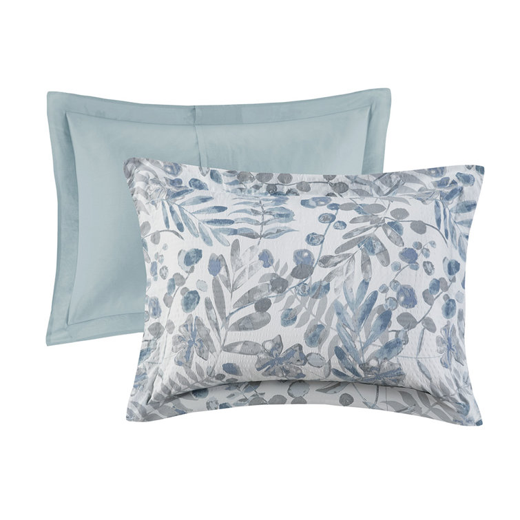 Full Blue Microfiber Seersucker Comforter Set with Throw Pillows