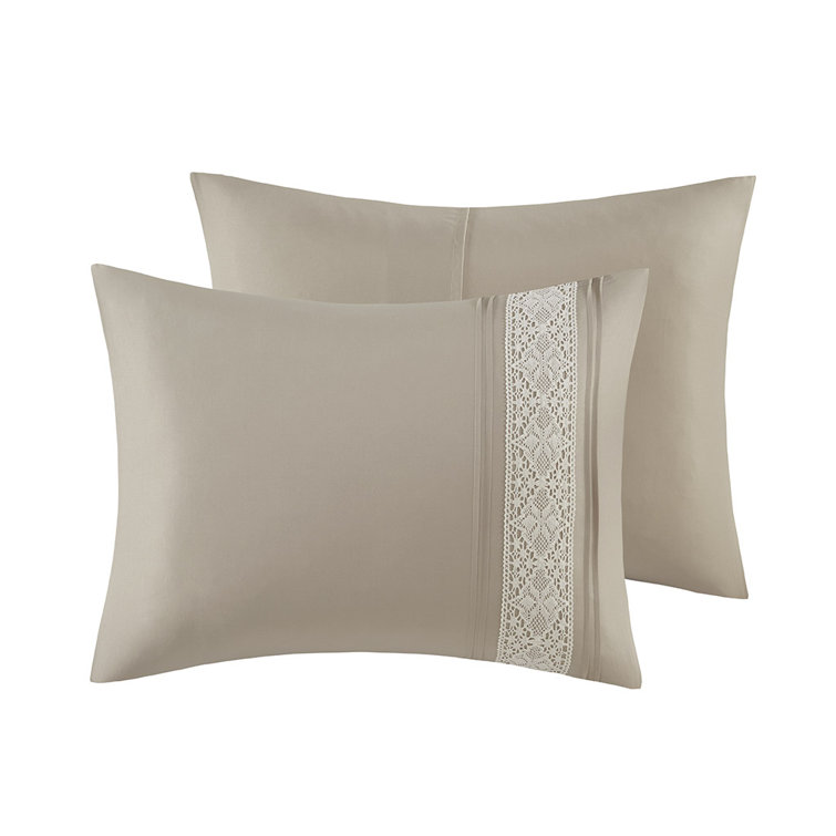 Taupe Queen Microfiber Comforter Set with Lace Trim