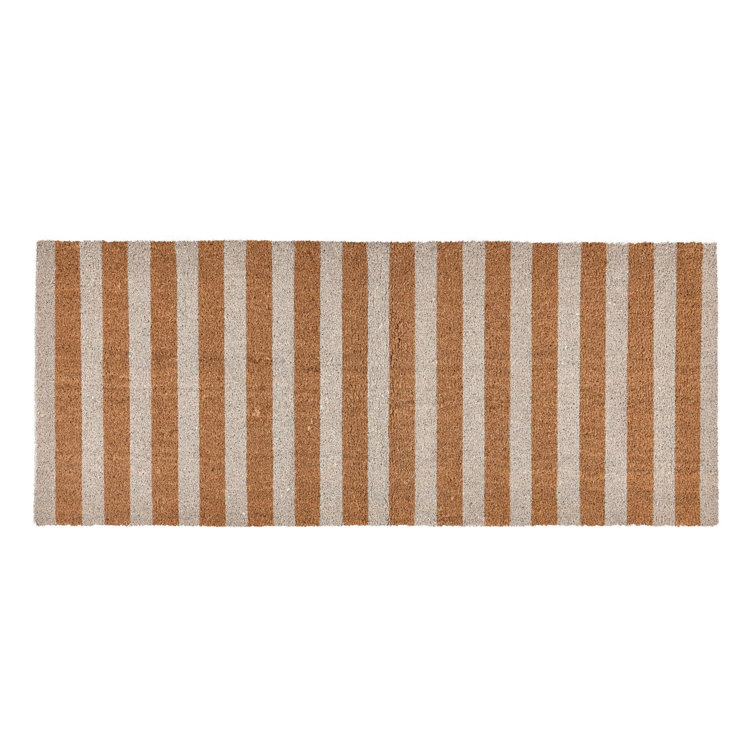 Ivory and Natural Coir Striped Outdoor Doormat 24" x 57"