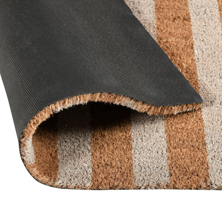 Ivory and Natural Coir Striped Outdoor Doormat 24" x 57"