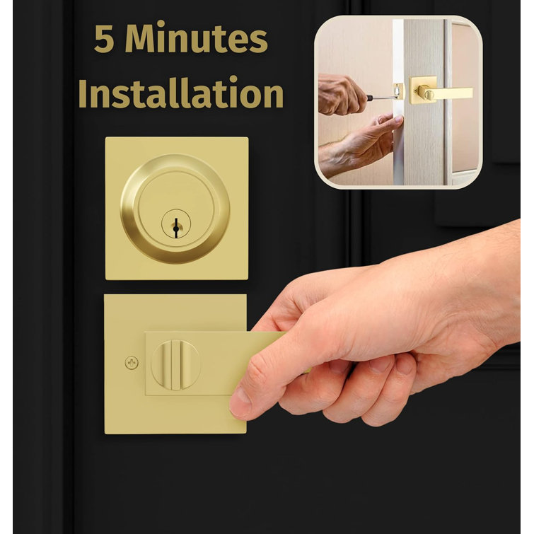 Satin Brass Universal Handing Door Handle and Deadbolt Lock Set