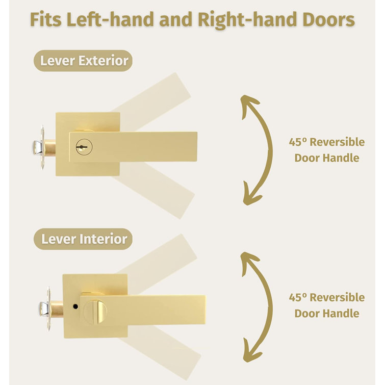 Satin Brass Universal Handing Door Handle and Deadbolt Lock Set