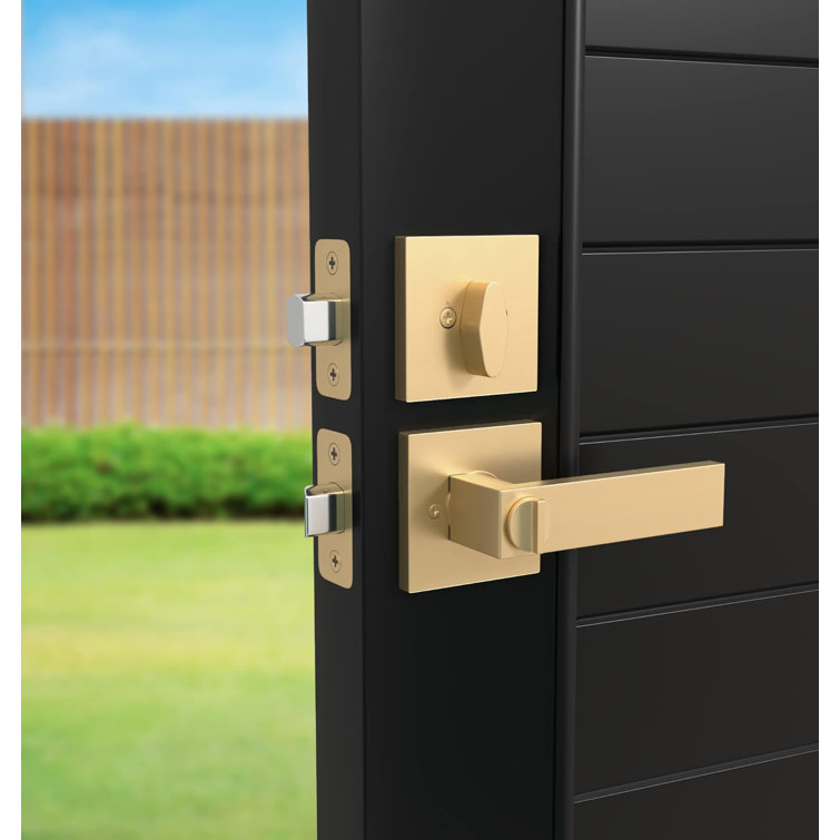 Satin Brass Universal Handing Door Handle and Deadbolt Lock Set