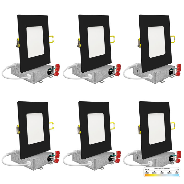 Matte Black Aluminum 4-Inch Square Recessed LED Ceiling Light, 12 Pack