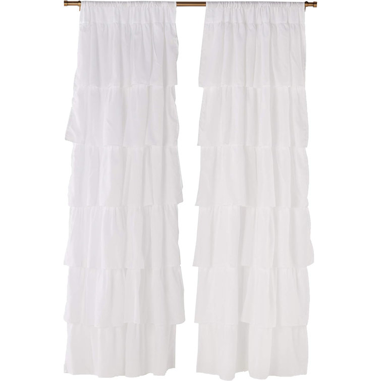 White Sheer Pleated Rod Pocket Ruffled Curtain Panels, 84" x 40"