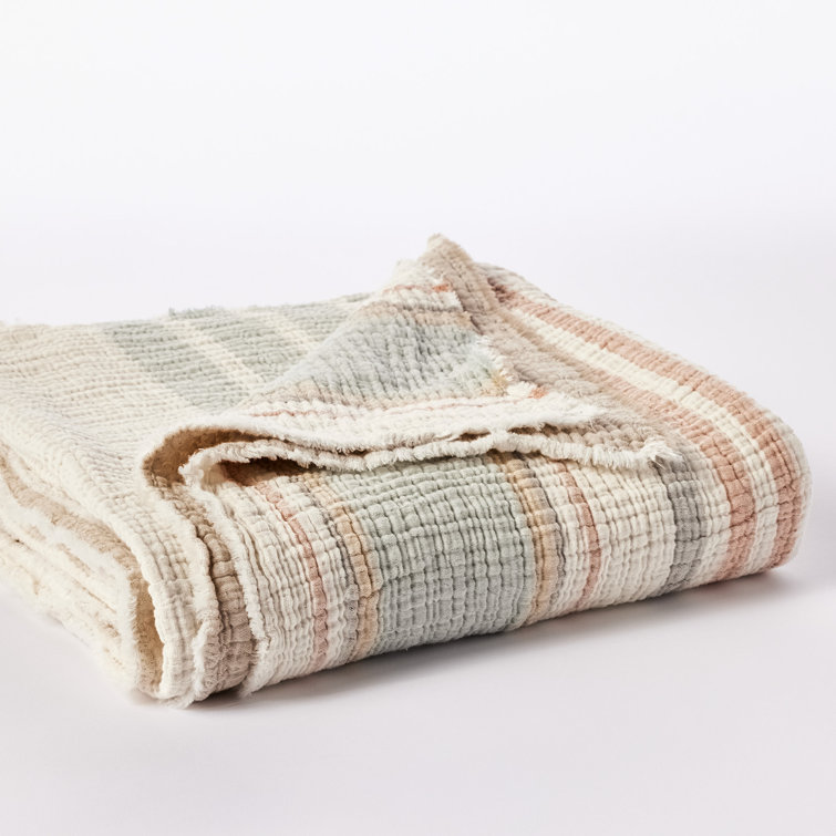Topanga Organic Cotton Reversible Striped Throw Blanket