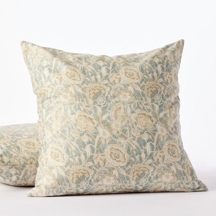Balboa Organic Cotton Square Throw Pillow Cover in Lagoon and Hay