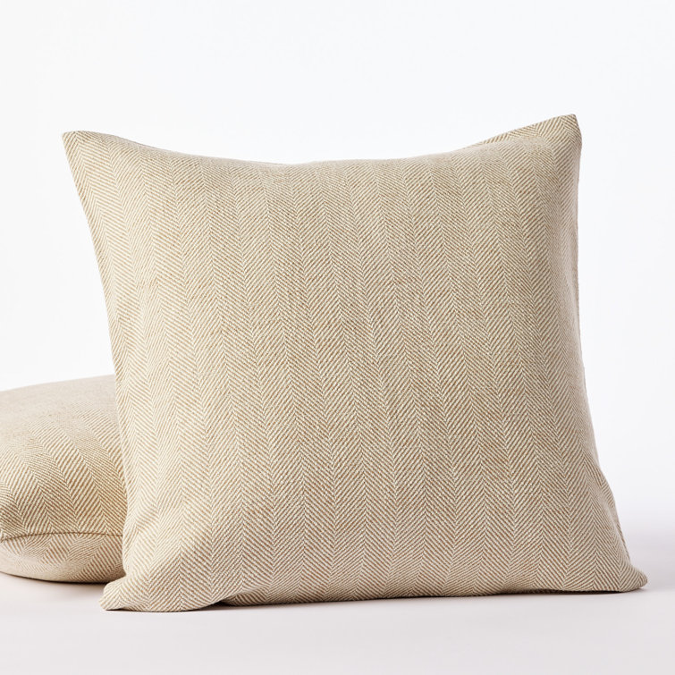 Praline Herringbone Organic Cotton Square Throw Pillow