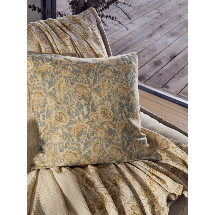 Balboa Organic Cotton Square Throw Pillow Cover in Lagoon and Hay