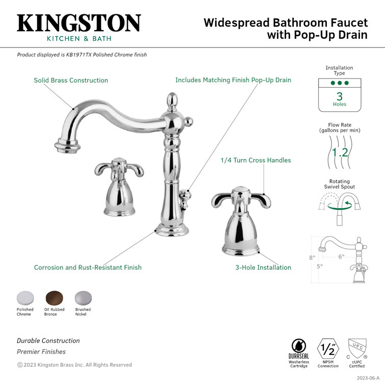 French Country Polished Chrome 8" Widespread Bathroom Faucet