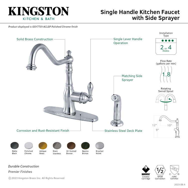Polished Chrome Victorian Single-Handle Kitchen Faucet with Sprayer