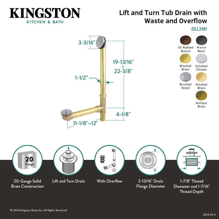 Antique Brass Lift and Turn Tub Waste and Overflow Kit