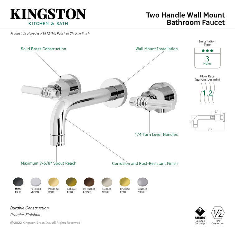 Milano Brushed Brass Wall Mount Bathroom Faucet