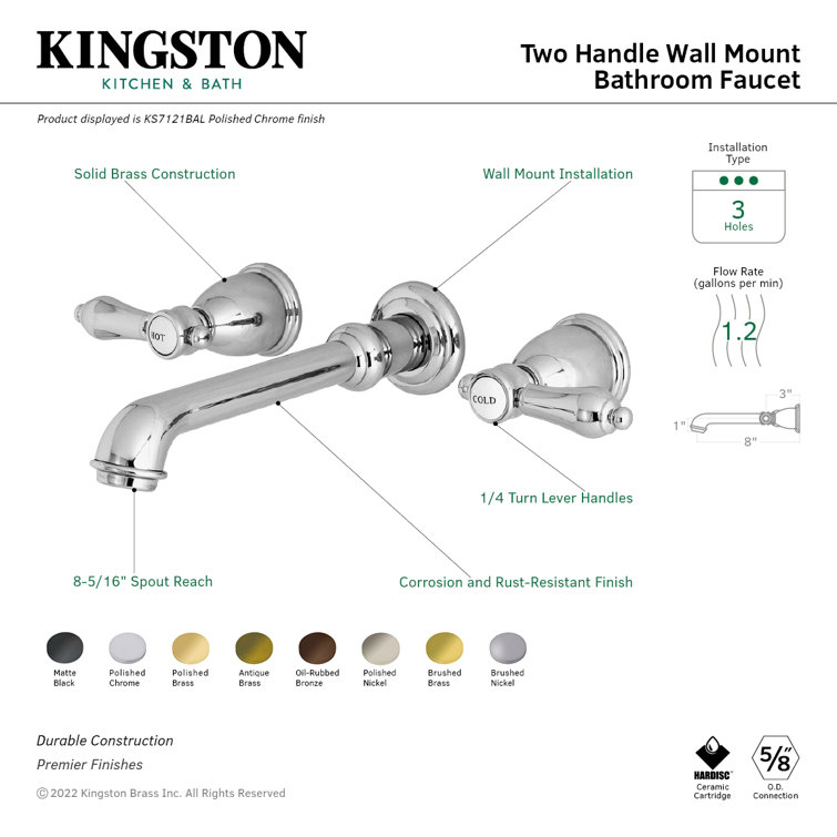 Brushed Nickel Two-Handle Wall Mount Bathroom Faucet