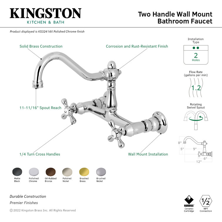 Vintage Brushed Brass Wall Mount Bathroom Faucet
