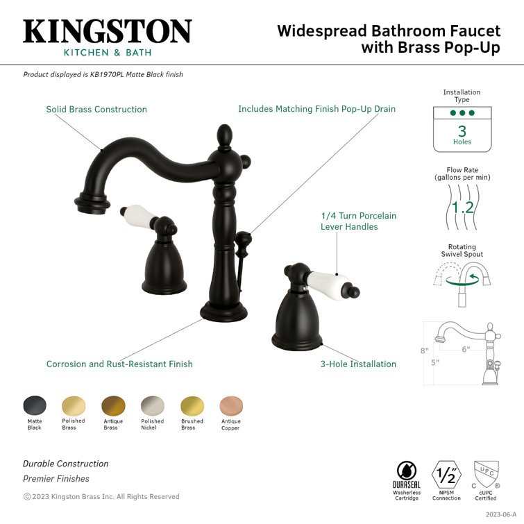 Heritage Antique Copper Widespread Bathroom Faucet with Brass Pop-Up