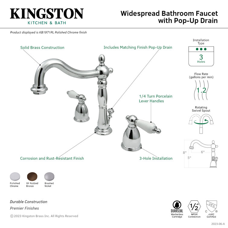 Heritage Brushed Nickel Widespread Lavatory Faucet with Porcelain Lever