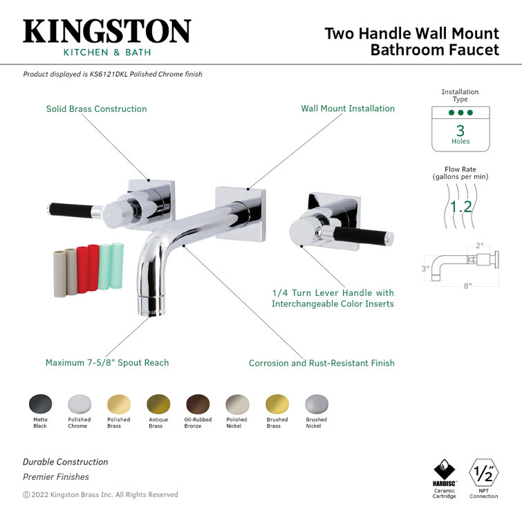 Kaiser 14.63" Modern Wall Mount Bathroom Faucet in Brushed Brass