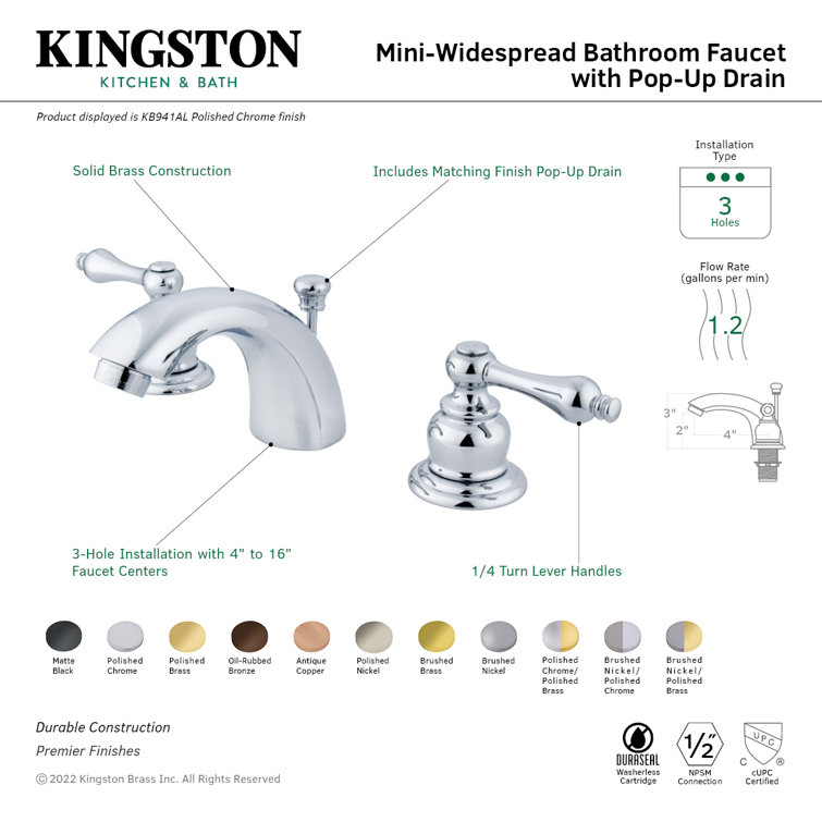 Victorian Mini-Widespread Polished Chrome Bathroom Faucet with Brass Drain