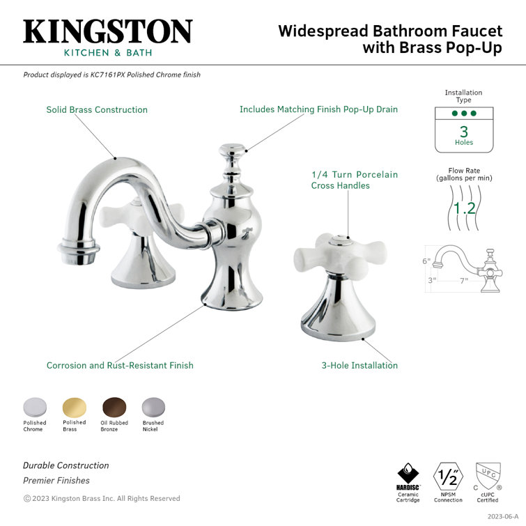 Polished Brass 8-Inch Widespread Bathroom Faucet with Pop-Up Drain
