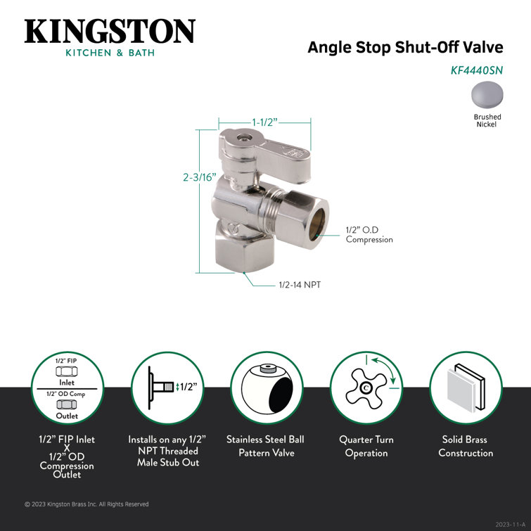 Brushed Nickel Quarter-Turn Angle Stop Valve