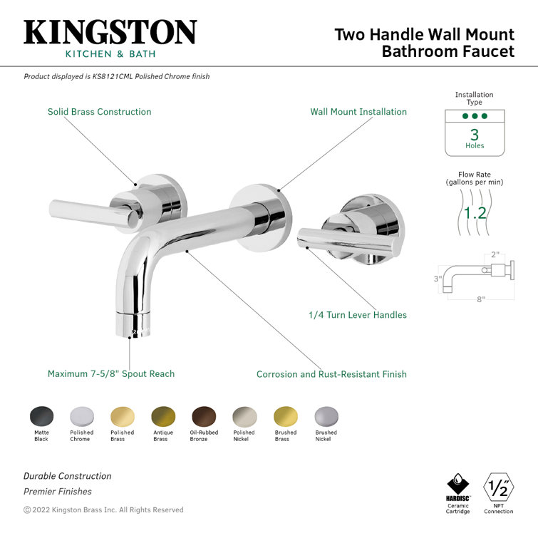 Manhattan Elegance Antique Brass Dual-Lever Wall-Mounted Bathroom Faucet