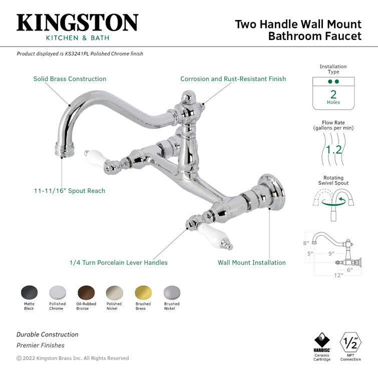 Elegant Traditional Oil Rubbed Bronze Wall Mount Bathroom Faucet