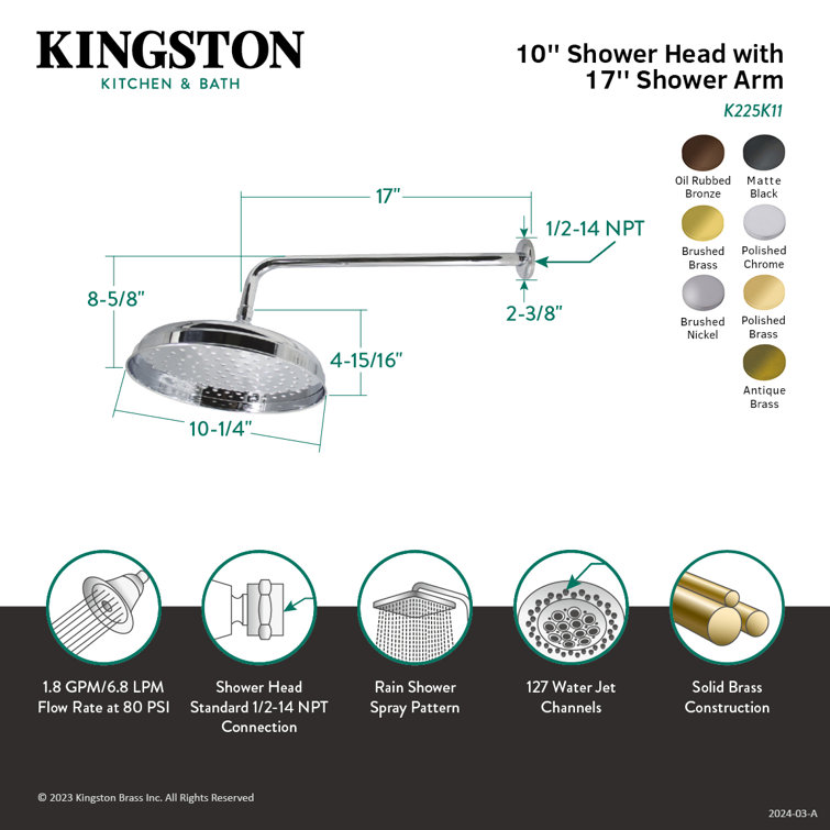 Matte Black 10-Inch Round Rain Shower Head with 17-Inch Arm