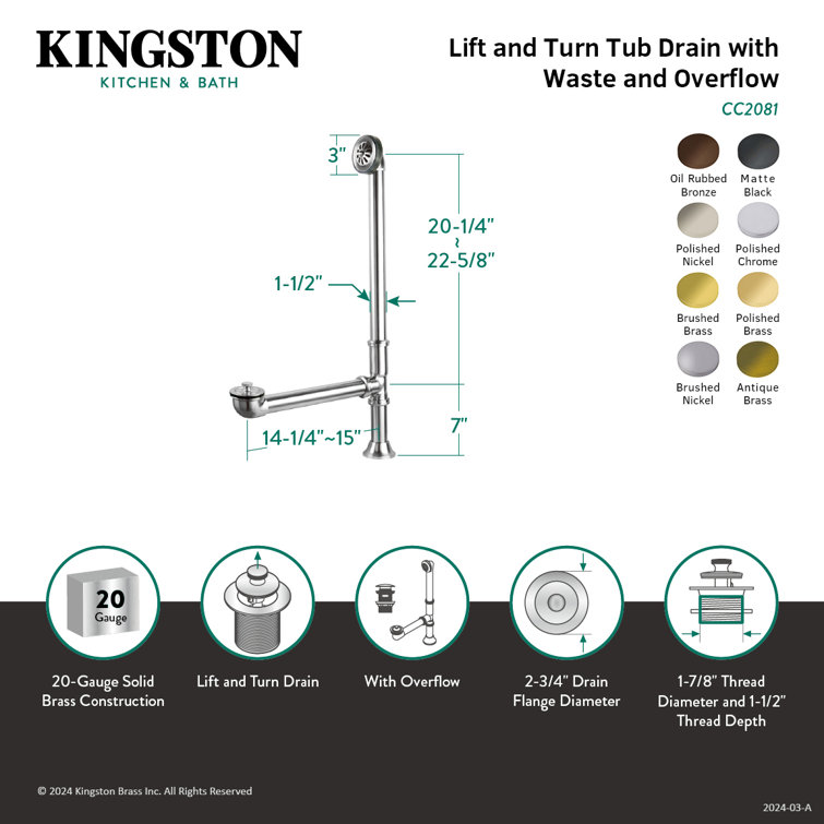 Polished Chrome Vintage Clawfoot Tub Waste and Overflow Drain