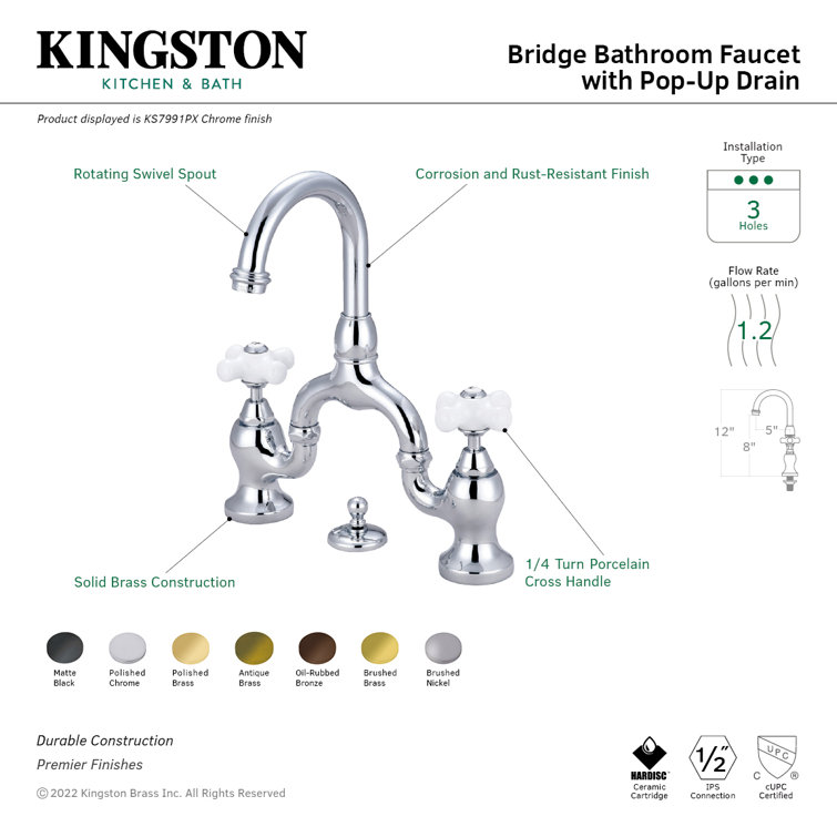 Brushed Nickel Traditional Cross Handle Bathroom Faucet