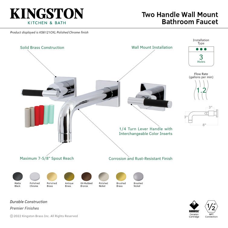 Matte Black Wall Mounted Bathroom Faucet with Lever Handles