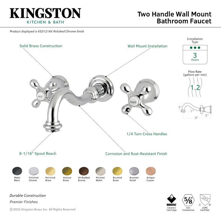 Elegant 8-Inch Brushed Nickel Traditional Wall Mount Bathroom Faucet