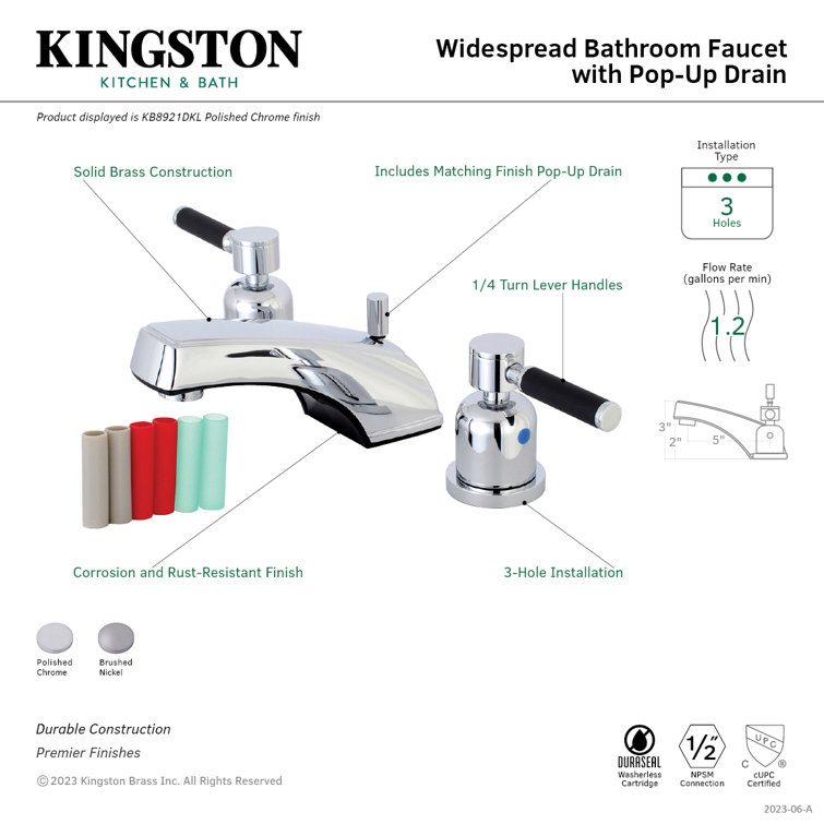 Kaiser Contemporary Widespread Bathroom Faucet in Brushed Nickel