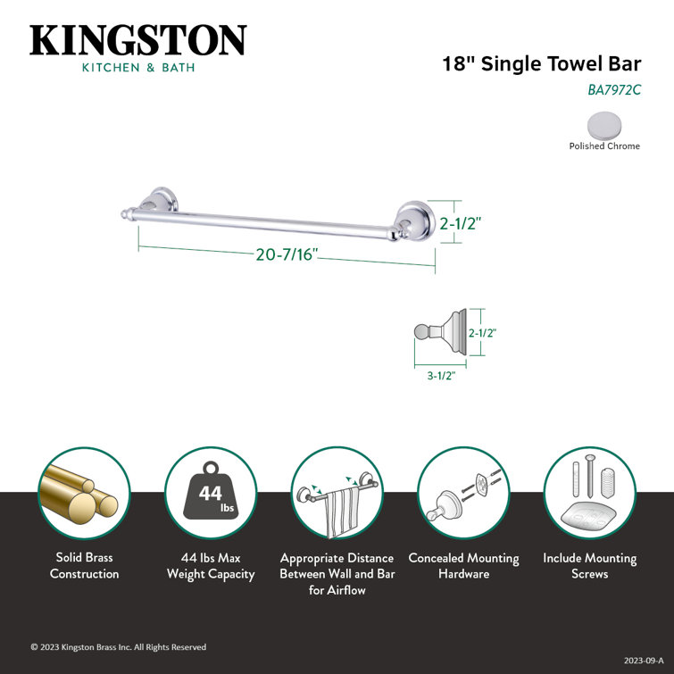 Polished Chrome 18-Inch Wall Mounted Towel Bar